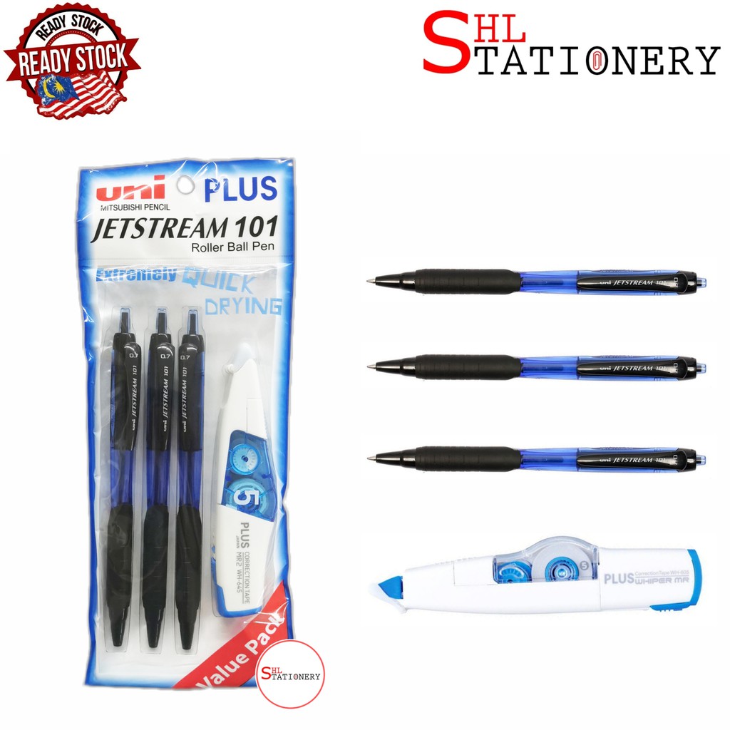 UNI Jetstream 101 Roller Retractable Ball Pen 0.7 Blue + Plus ...