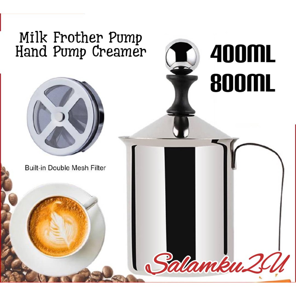 Stainless Steel Manual Milk Frother 400ML 800ML Hand Pump Milk