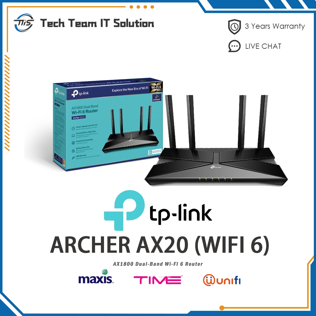 TP-Link ARCHER AX20 WIFI 6 (AX1800 Dual-Band Wi-Fi 6 Router) | Shopee ...
