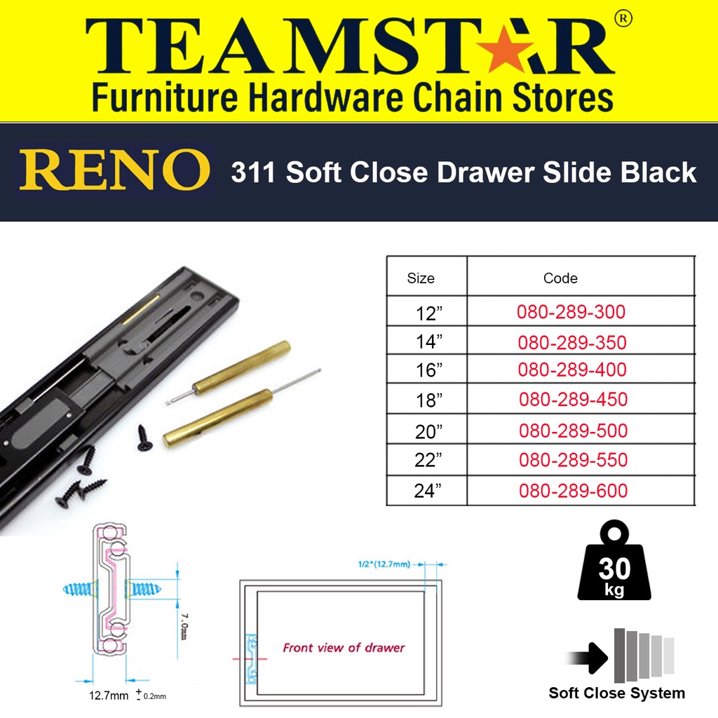  teamstar reno 311 3 way soft closing drawer slides black shopee