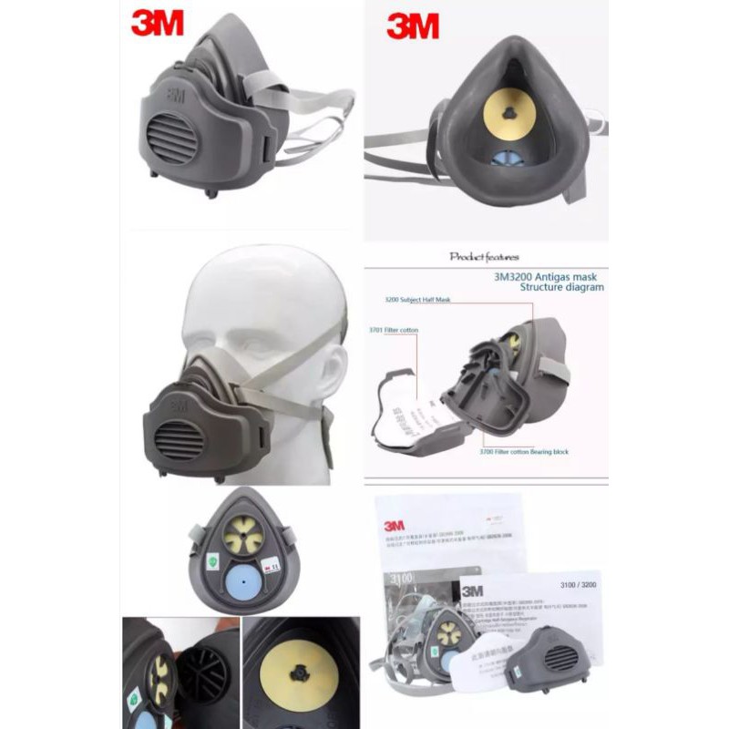 Penutup Hidung 3M Half Face Dust Mask Paint sprayer Respirator N95 3200 ...