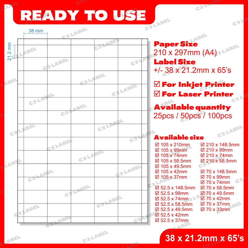 A4 Pre Cut Blank Sticker / A4 Blank Sticker - 38 x 21.2 x 65’s x ...