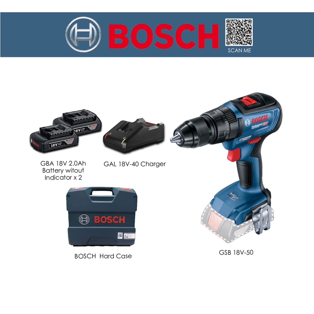 BOSCH GSB 18V-50 Professional Brushless Cordless Impact Drill / Driver ...