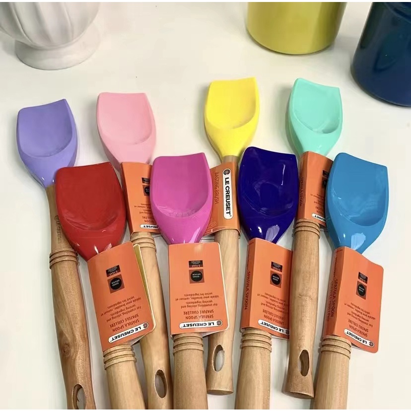 Le Creuset Silicone Spatula Long Handle Oil Brush NonStick Pan Cast