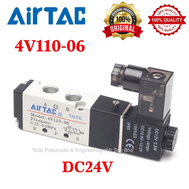 AirTAC 4V110-06 1/8” DC24V Pneumatic 5/2 Way Single Solenoid Valve ...