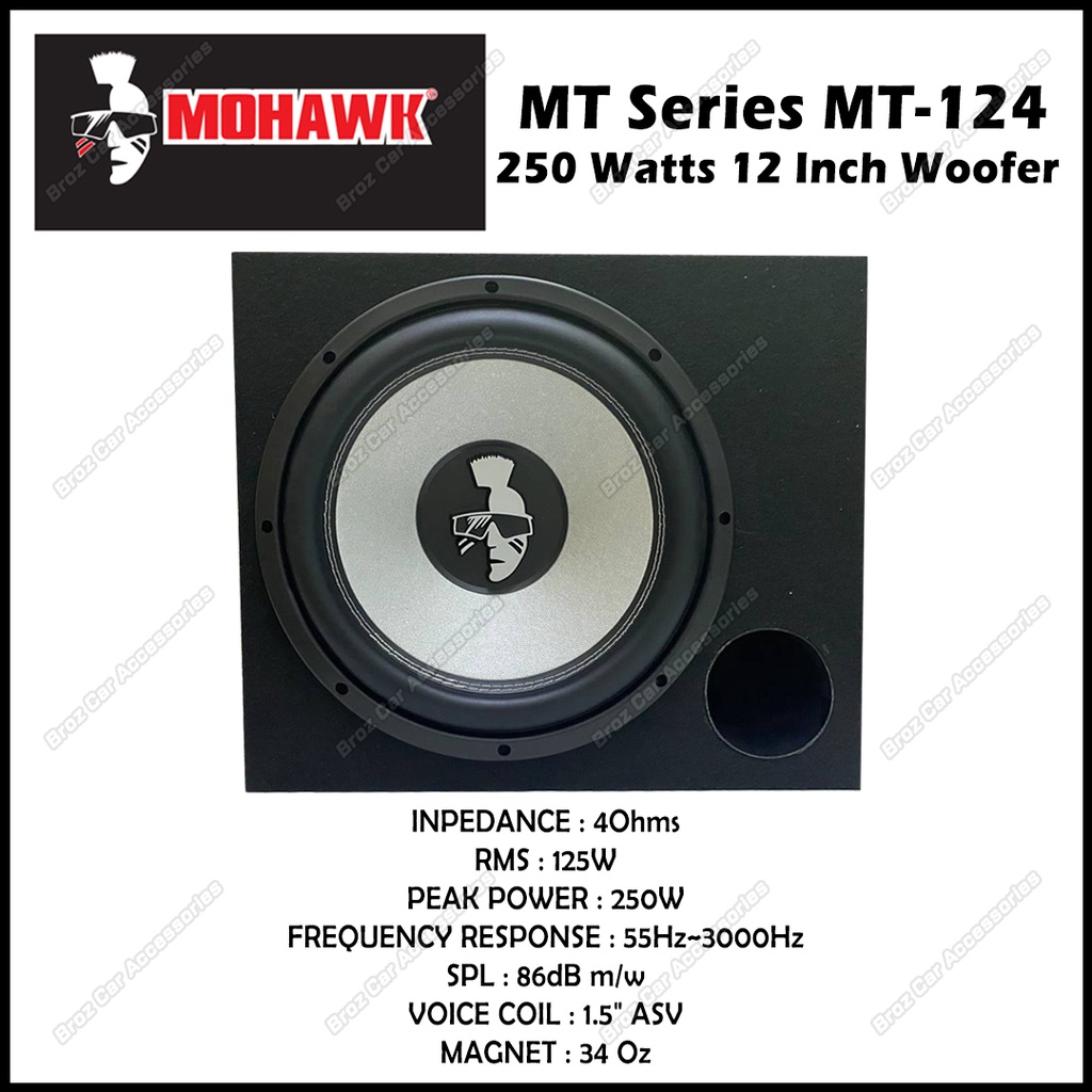 MOHAWK MT SERIES MT-124 12 inch Subwoofer 250 Max Power Car Woofer ...