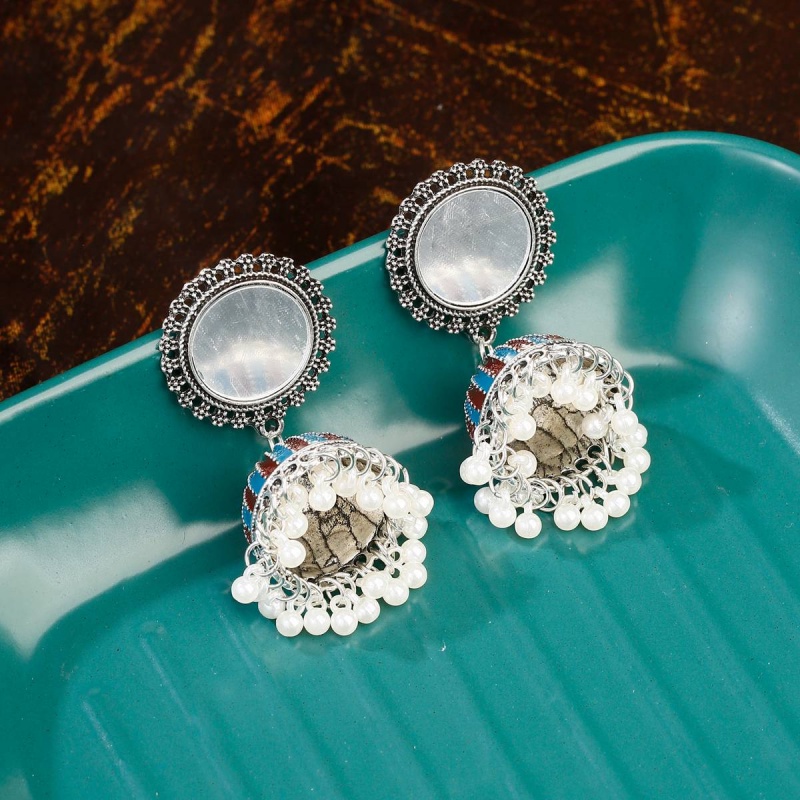 Orecchini Pendenti A Goccia Etnici Indiani Jhumki, Stile Vintage Retrò, Argento, Lega E Resina, DouVei