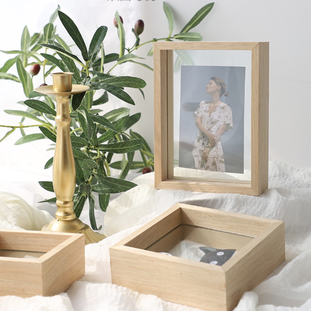 Natural Wooden Photo Frame with Double Panel Glass | Minimalist ...