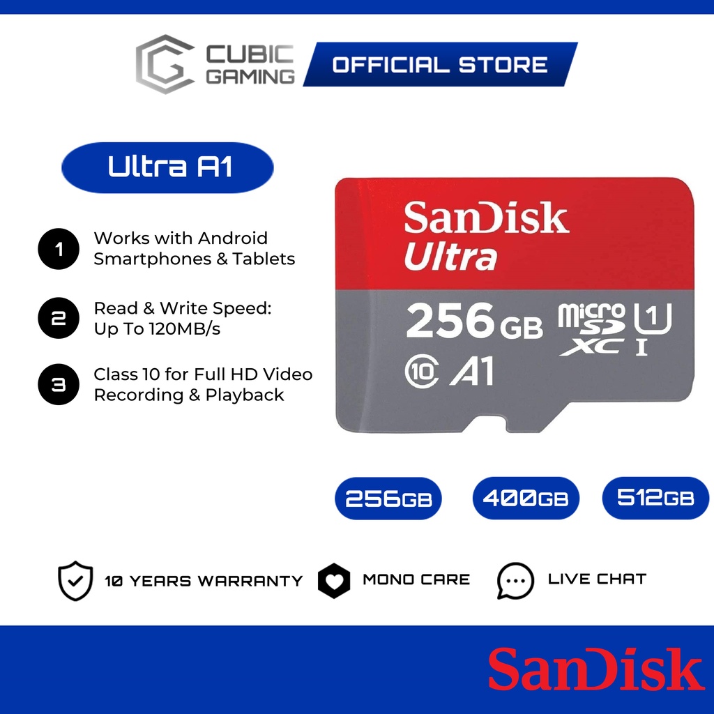 SanDisk Ultra A1 MicroSD Memory Card 100-150MB/S Class 10 for Smartphones,  Tablets (256GB/400GB/512GB) SDSQUA4 256GB (140MB/S)