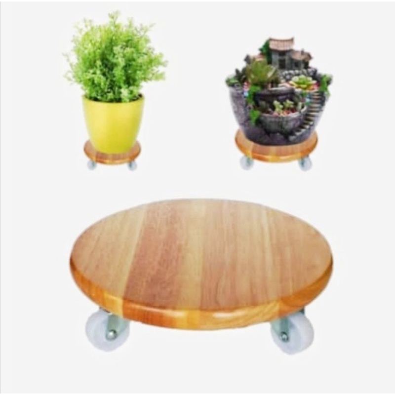 Wooden Flower Pot Removable Tray Plant Holder Stand Base with Wheels ...