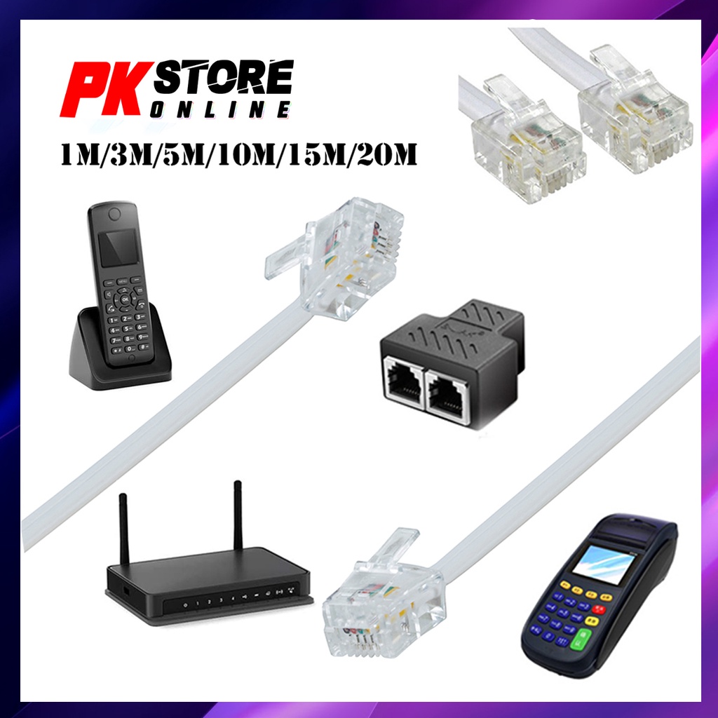 1M / 3M/ 5M/ 10M/ 15M/ 20M TELEPHONE LINE CORD CABLE 6P4C RJ11 ADSL ...