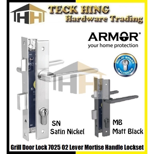 ARMOR Grill Door Lock 7025 02 Lever Mortise Handle Lockset (SN / MB