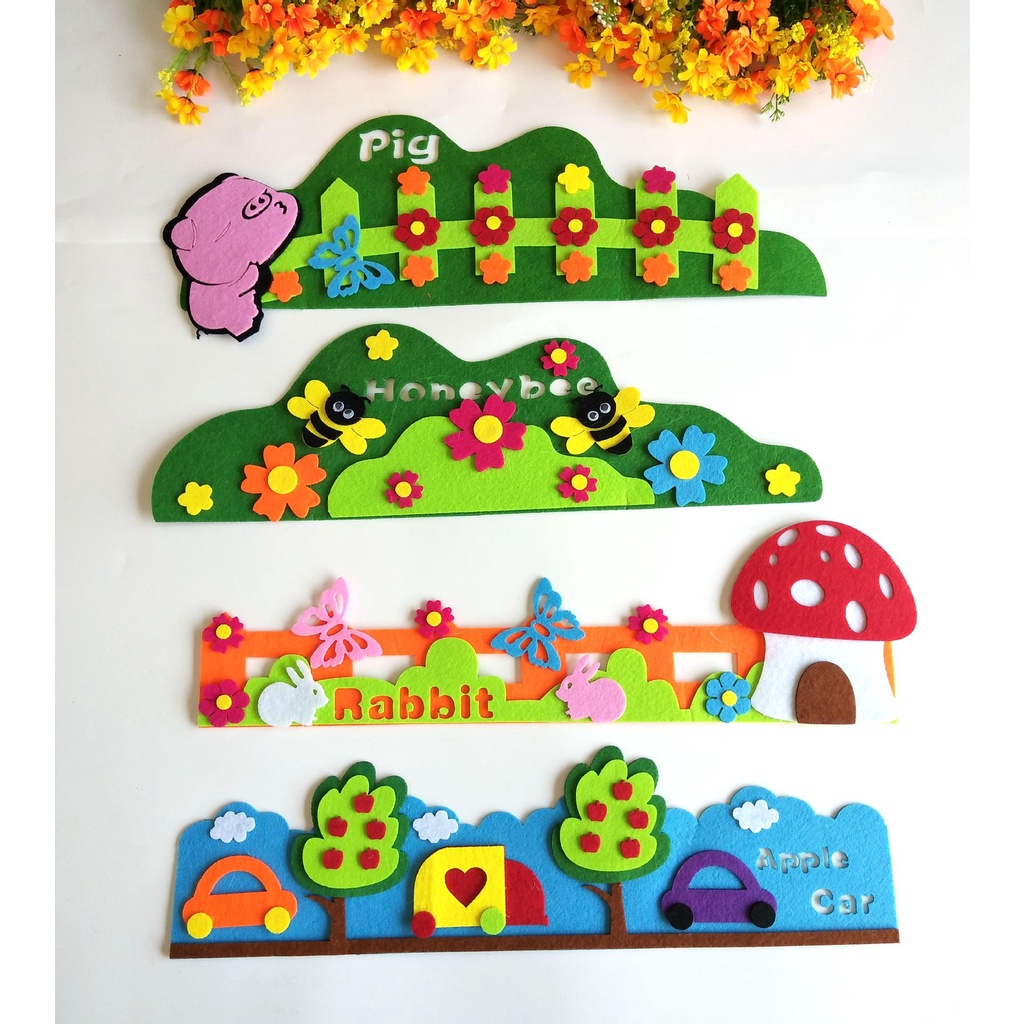 Felt Fence pagar Craft 3D Wall Decoration Kindergarten Layout Kartun