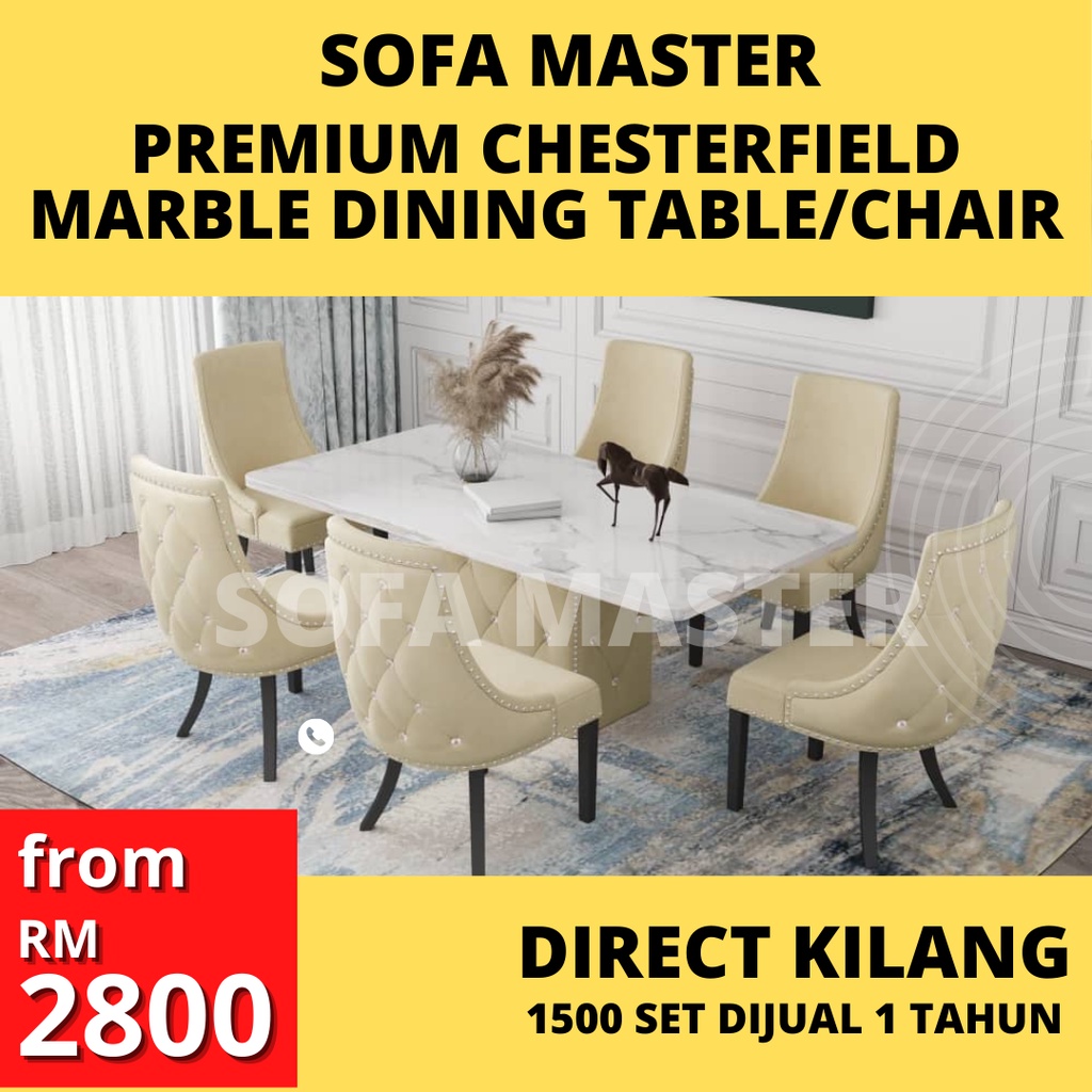 Premium Chesterfield Marble dining table set 6 seater 8 seater chesterfield dining chair marble