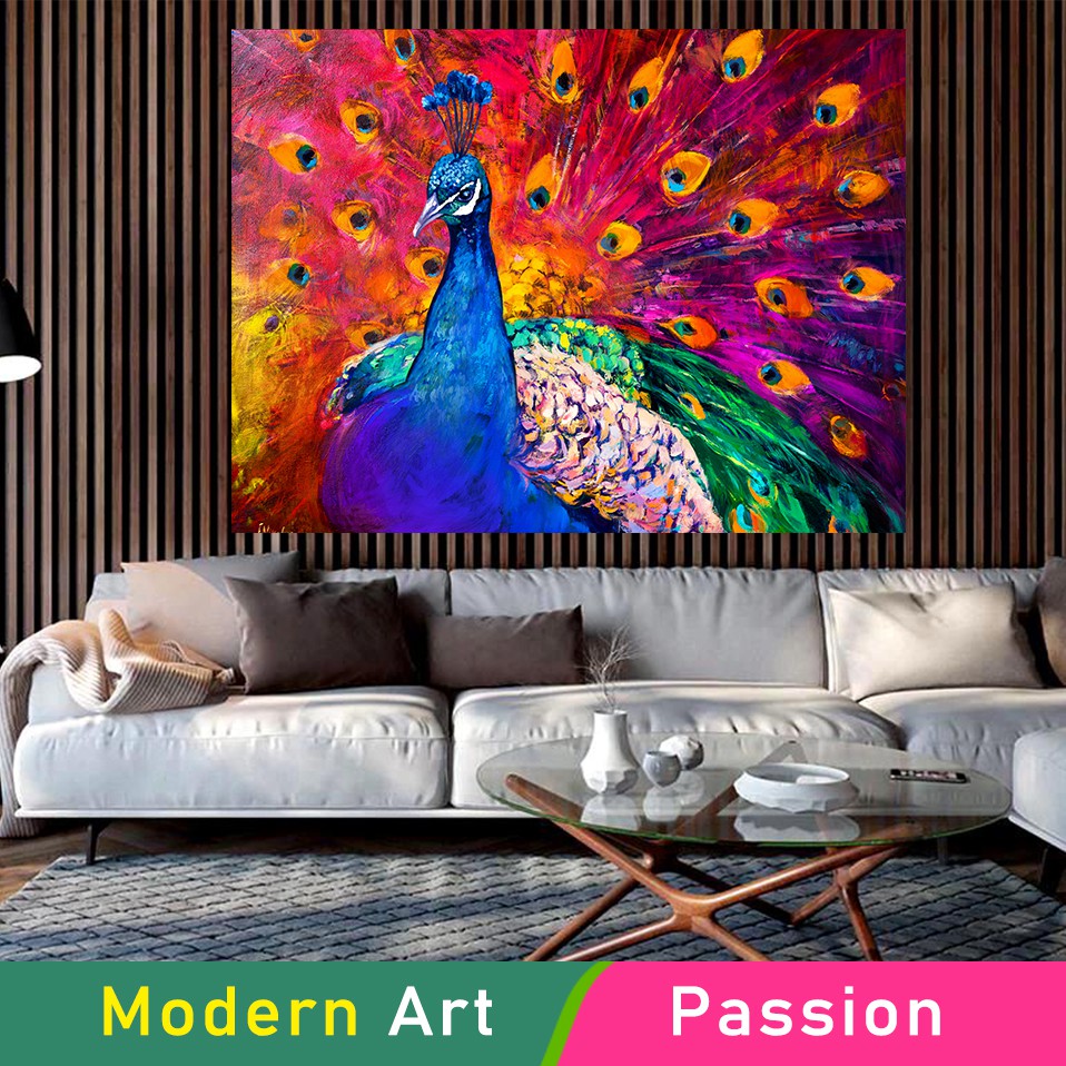 peacock oil painting on canvas