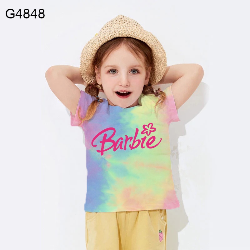 Barbie Children T-shirt Kids Tie Dye Cartoon Print Tshirt Barbie Fun Graphic Tee Tie Dye Fashion