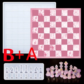 2Pcs Chess Resin Mold Set Chess Pieces Silicone Mold And Chess Board Epoxy  Casting Mold For Diy Art Crafts Jewelry Making Family Board Games