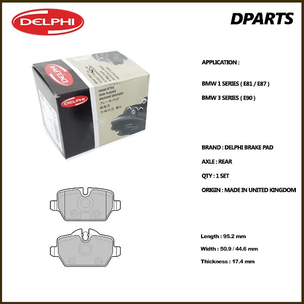 Delphi Rear Brake Pad BMW 1 Series ( E81, E87 ) / BMW 3 Series ( E90