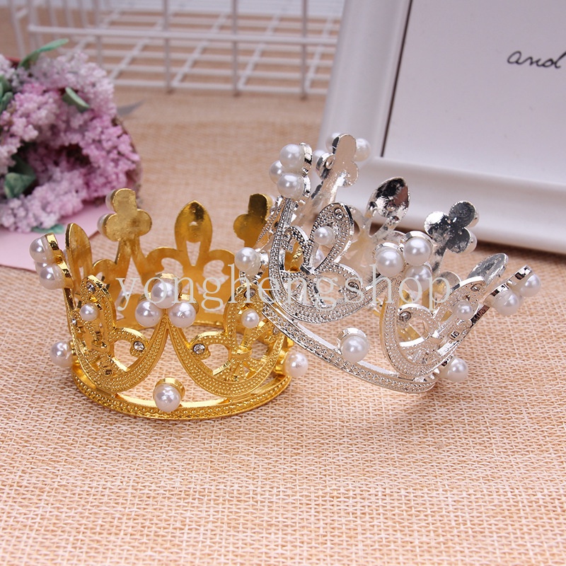 Shining Pearl Mini Crown Shaped Cake Topper Wedding Birthday Cake Decor ...