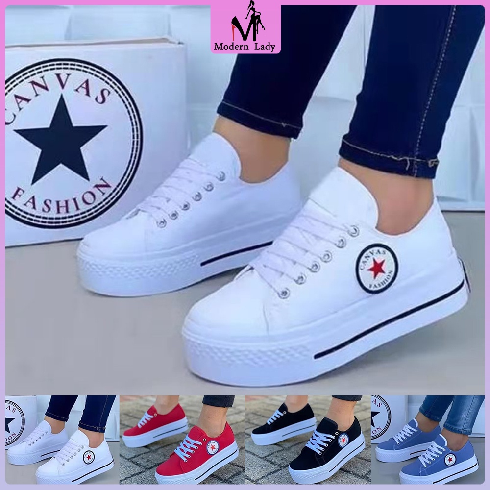 2022 new women s platform lace up casual canvas shoes ladies plus size sneakers Shopee Malaysia