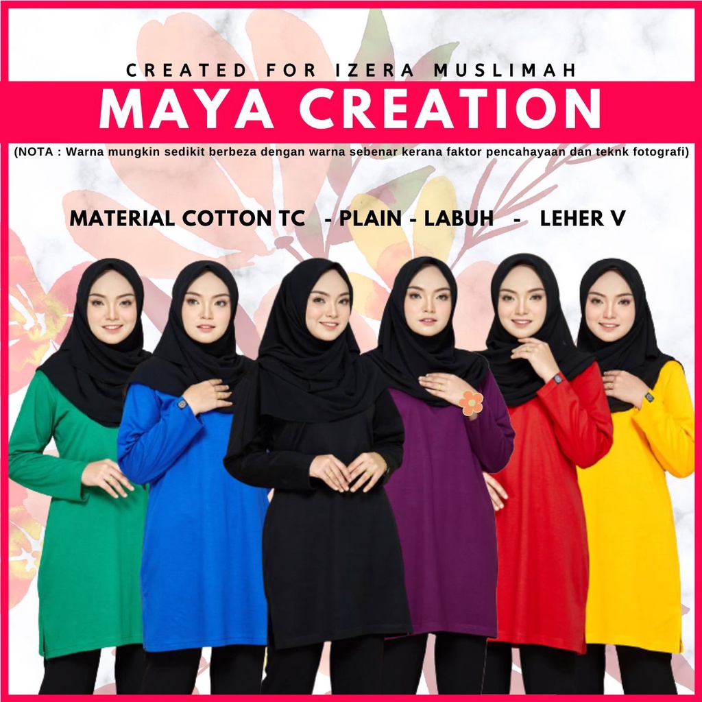 Tshirt Muslimah Basic Plain Cotton Labuh Women Plain Shirt by Izera ...