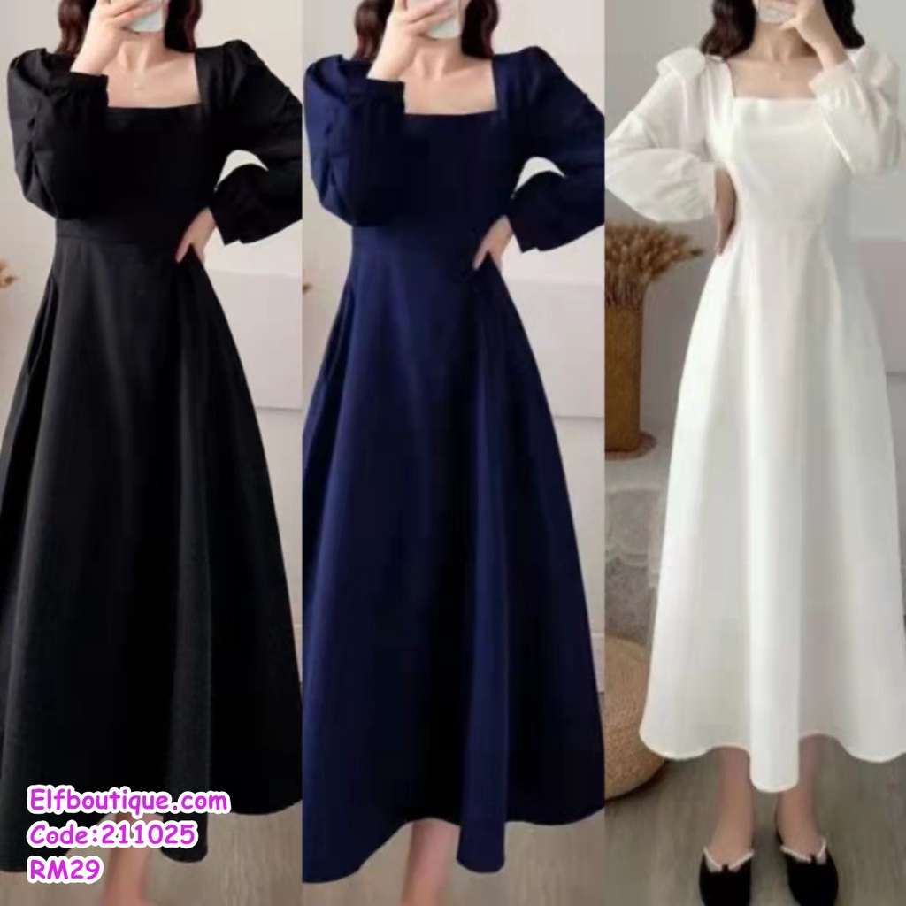 READY STOCKS Woman Long Sleeve Square Neck Ins Style Overknees Maxi ...