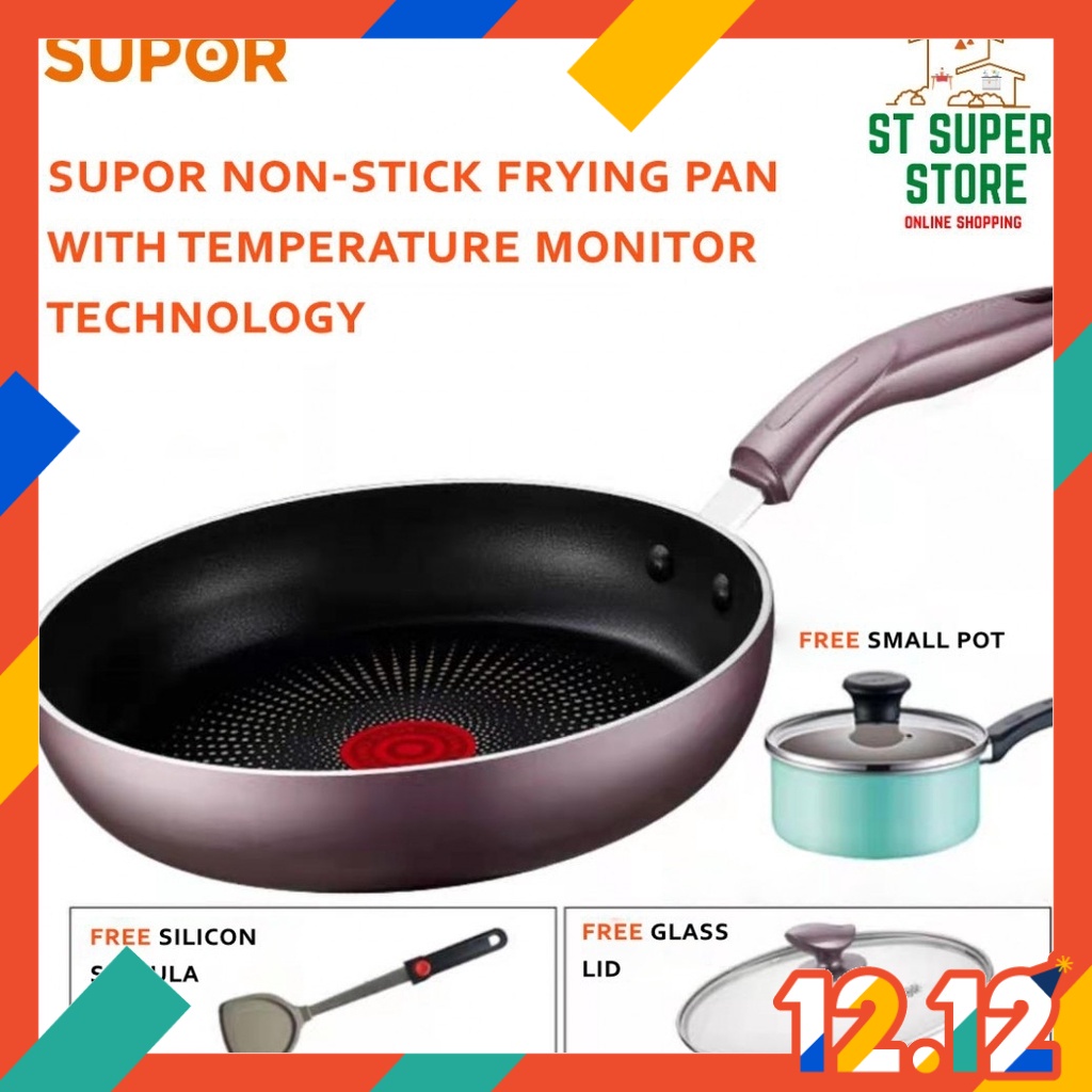 SUPOR NonStick Frying Pan Temperature Monitor Technology Glass Lid
