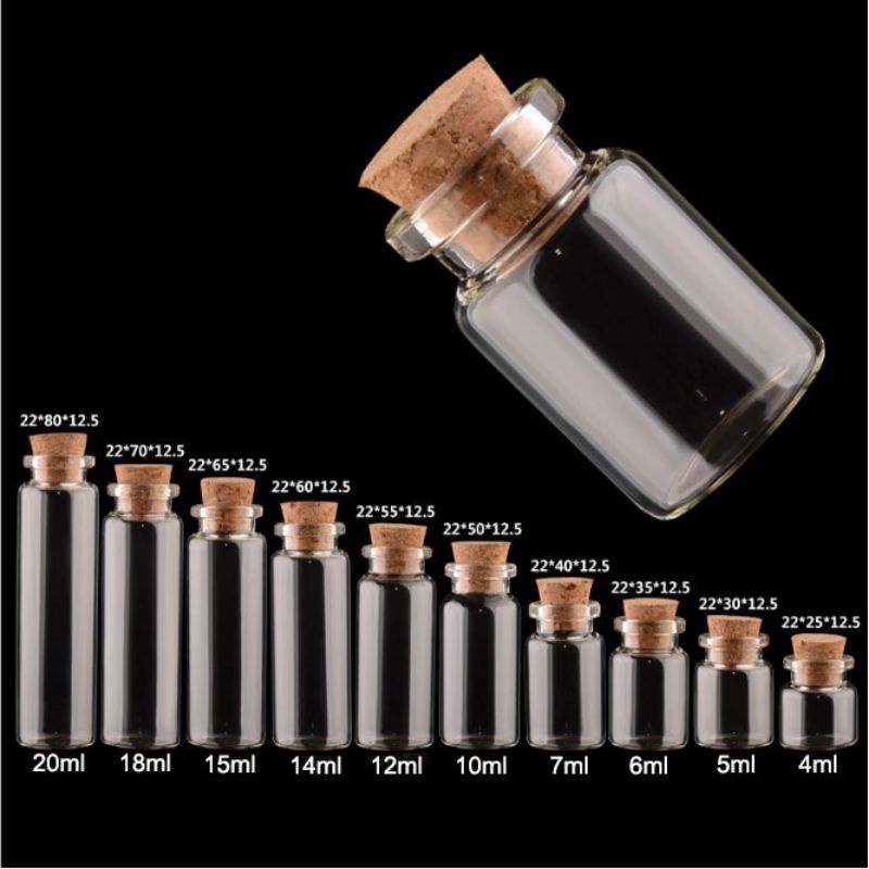 10 pieces 5ml/6ml/7ml/10ml/14ml/18ml/20ml/25ml/30ml Glass Bottles with  Aluminium Lids Small Mini Glass Jars 9 Sizes U-pick
