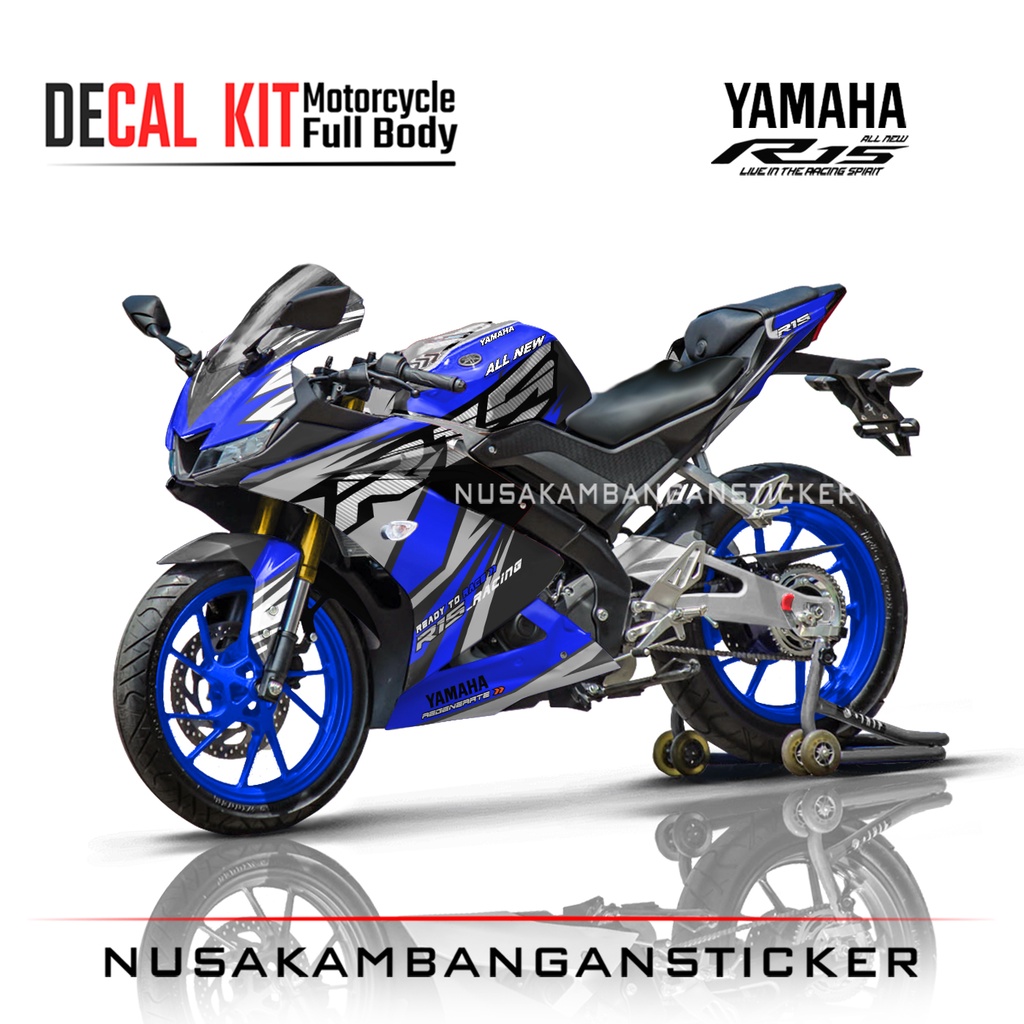 Yamaha R15 V3 VVA Full Body Blue Motorcycle Decal Sticker 5 Graphics ...