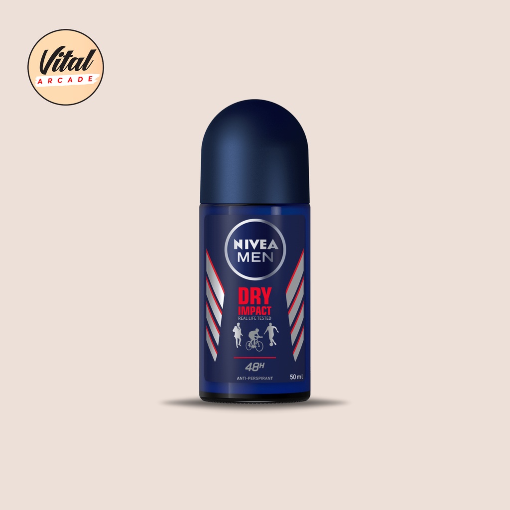 NIVEA MEN Dry Impact Roll-On Deodorant  50 Ml  Antiperspirant For A Dry Skin Feeling 72h Sweat Protection And Dual Active Formula 50 Ml New Formula