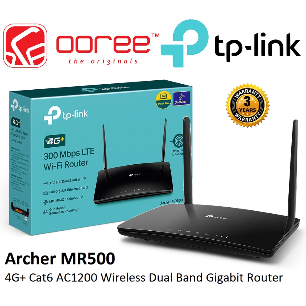 TPLINK ARCHER MR500 4G+ CAT6 AC1200 WIRELESS DUAL BAND GIGABIT ROUTER