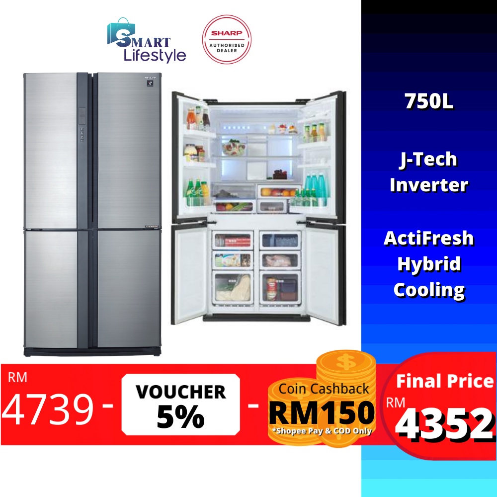 Sharp 4 Doors Refrigerator JTech Inverter Silver (750L) [Free