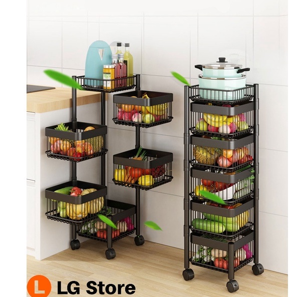 Kitchen Rotating Rack Square Container Trolley Rak Troli Dapur ...
