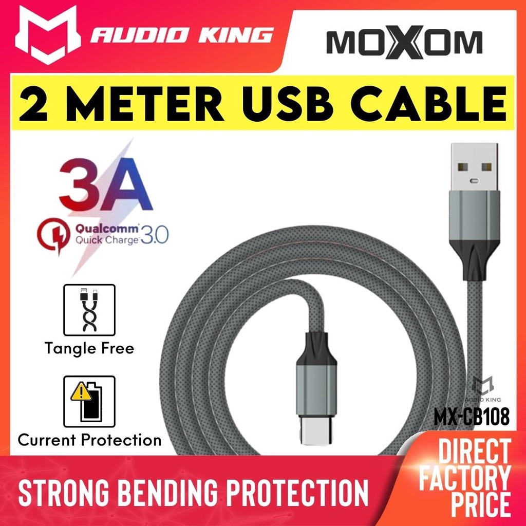 MOXOM Cable Type C Fast Charging 2 Meter Cable 3A Cable 2m Long