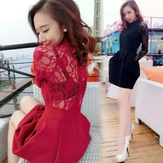 Sexy Solid Color Lace Mini Dress