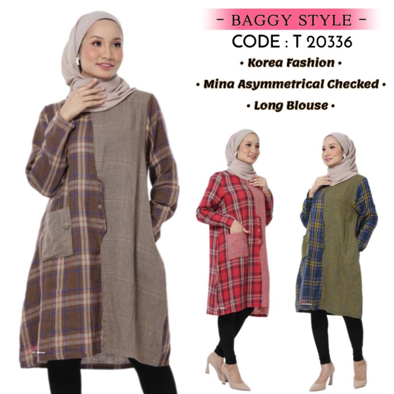 {Ready Stock}Baggy Korea Fashion Muslim Muslimah Checked Long Blouse# ...