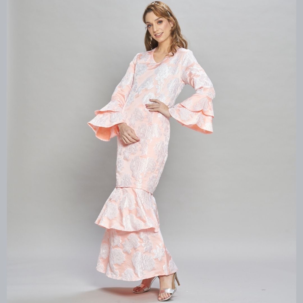 Loveaisyah Jacquard floral pastel Pink layer Ruffle Modern Baju Kurung ...