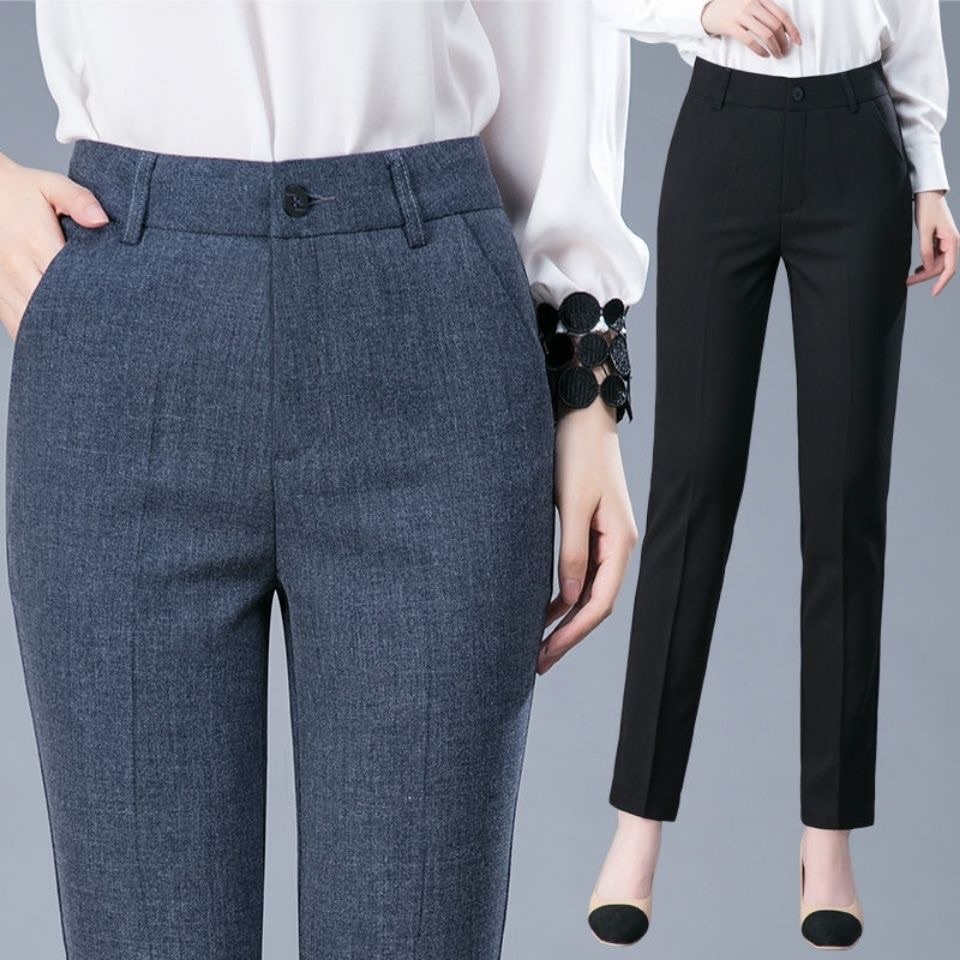 Casual suit pants women's new high waist elastic thin OL professional ...