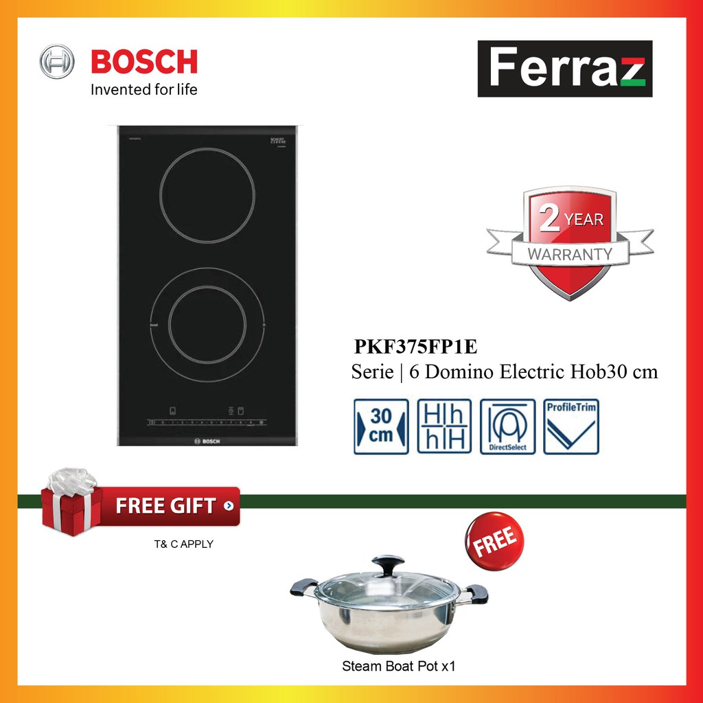 Bosch PKF375FP2E Series 6 Radiant Ceramic Hob 2 Zones, 30cm / Bosch ...
