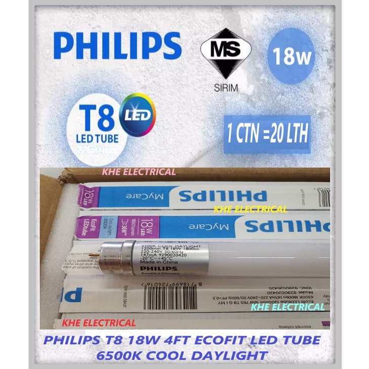 PHILIPS ECOFIT 18W 4FT LED TUBE 6500K COOL DAYLIGHT SELL BY CTN