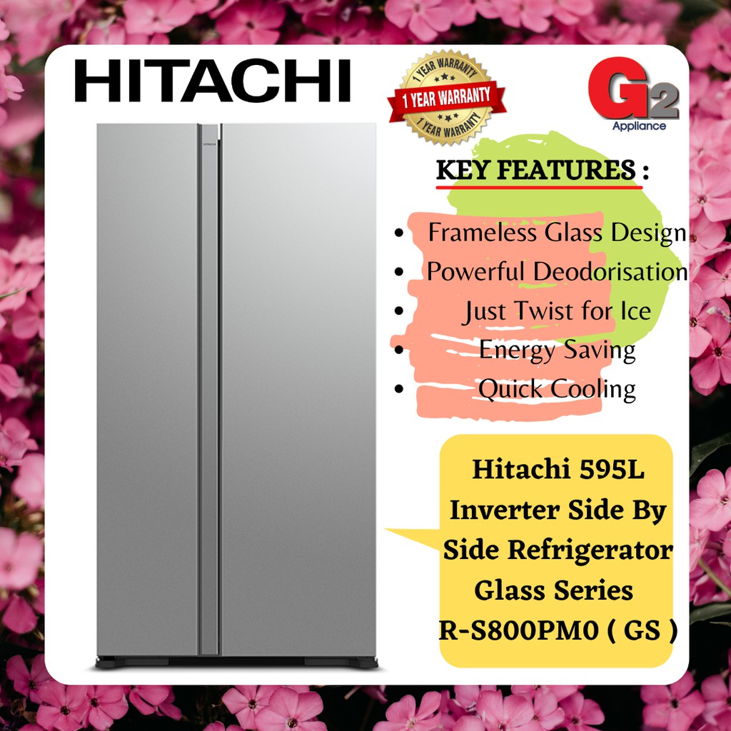Hitachi 595L Inverter Side By Side Refrigerator Glass Series RS800PM0