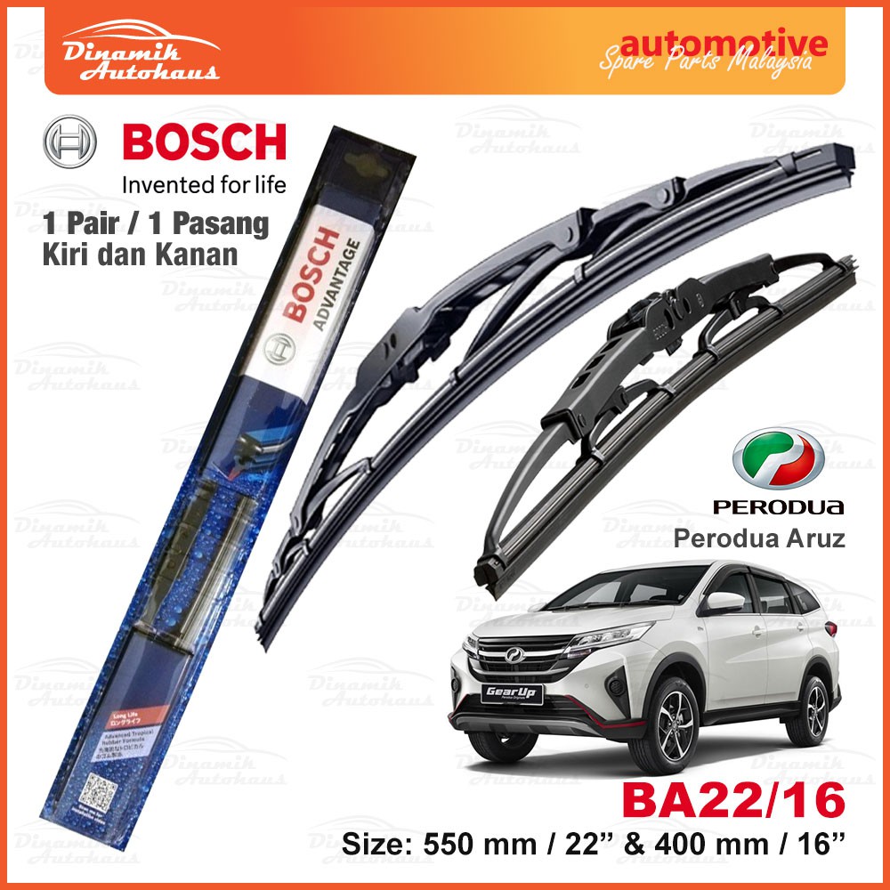 Perodua Aruz Car Front Windscreen U Hook Wiper Size 22" & 16" Inch (1