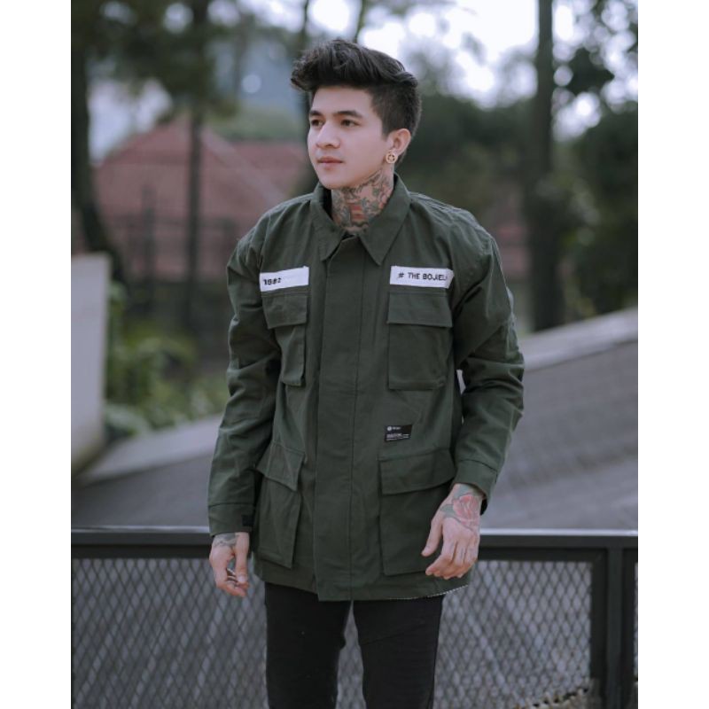 HIJAU Men's army Green Canvas semi parka Jacket fit to L Shopee Malaysia