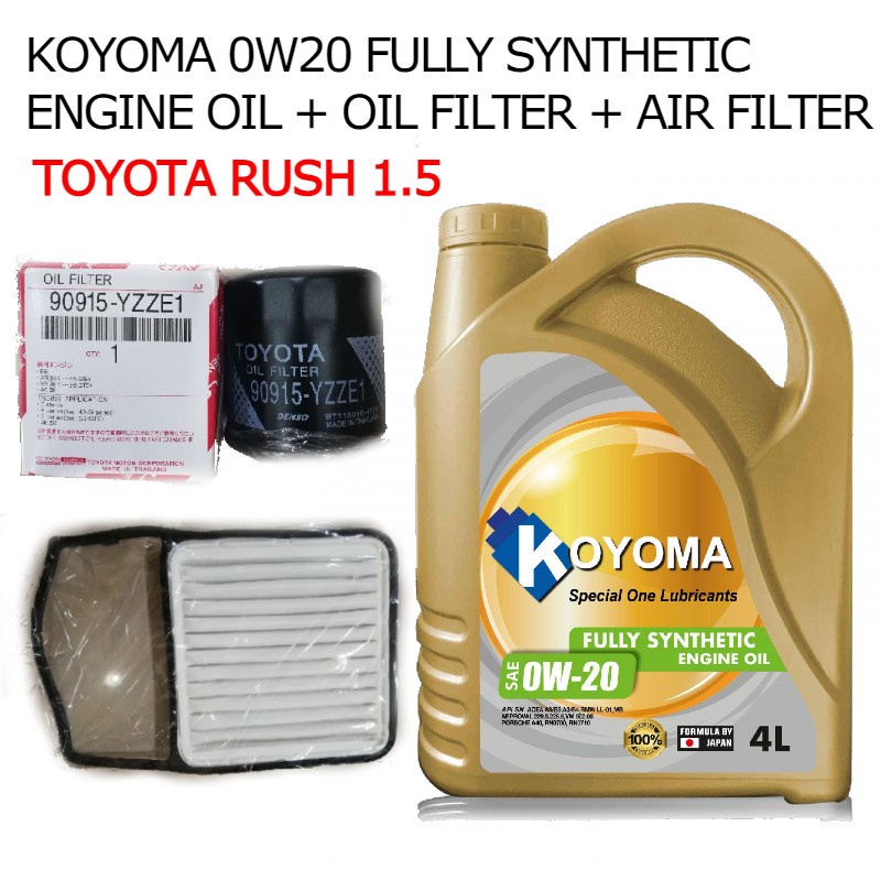 TOYOTA RUSH 1.5 ( first model ) OIL FILTER + AIR FILTER + KOYOMA 0W20 ...