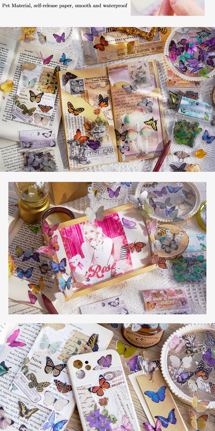 Journamm 40pcs/pack Butterfly Series Stickers Art Collage Junk Journal ...
