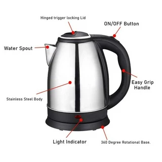 2 LIT ELECTRIC HEAT KETTLE JUG STAINLESS STEEL AUTOMATIC SWITCH / CUT OFF UK-2 PIN PLUG BOIL DRY PROTECTION
