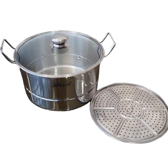 Stainless Pan WITH STEAMER/Steamed STEAMER WITH Glass Lid 20cm NEW ...