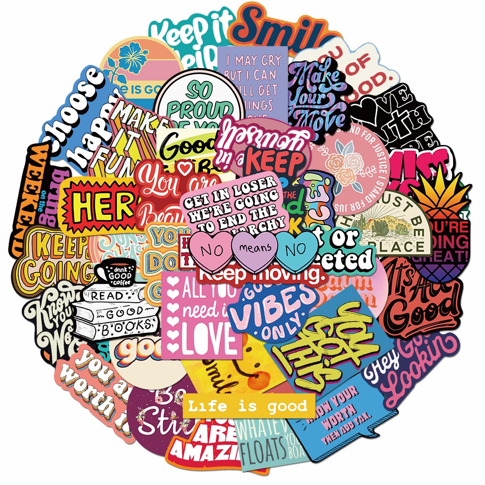 50pcs English Phrases small fresh Stickers Waterproof Sunscreen PVC ...