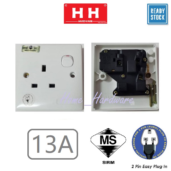 ( High Quality )( ☑️ Sirim ) 13A Wall Socket with Switch 1 Gang Socket ...