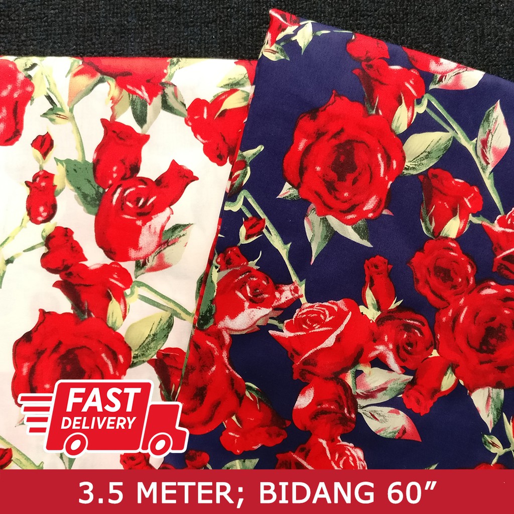 [READY STOCK] Kain Cotton Pasang English Bunga Rose Flower Design ...